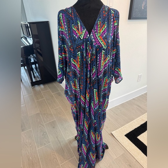 Mara Hoffman Dresses & Skirts - MARA HOFFMAN 100% Silk Kaftan Cover Up Dress Colorful Cold Shoulder Medium VGUC